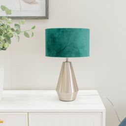 ValueLights Jax Brushed Chrome Dimmable Touch Table Lamp with Velvet Drum Shade in Bottle Green - thumbnail 3