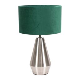 ValueLights Jax Brushed Chrome Dimmable Touch Table Lamp with Velvet Drum Shade in Bottle Green - thumbnail 2