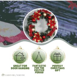 Marco Paul Christmas Artificial Wreath Decoration - Red Baubles 40cm Poinsettia in Green - thumbnail 5