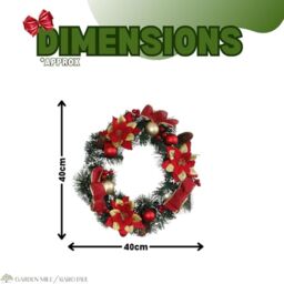 Marco Paul Christmas Artificial Wreath Decoration - Red Baubles 40cm Poinsettia in Green - thumbnail 2