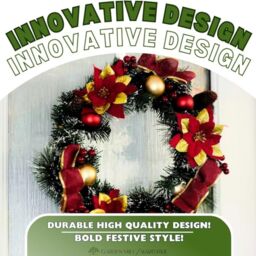 Marco Paul Christmas Artificial Wreath Decoration - Red Baubles 40cm Poinsettia in Green - thumbnail 4