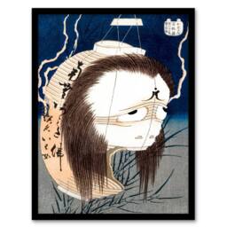 Artery8 Katsushika Hokusai Framed Wall Art Print The Lantern Ghost Iwa in Blue - Size: A4 - thumbnail 1