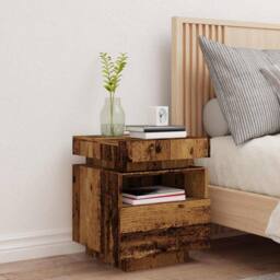 Berkfield Home Decorative Bedside Cabinet with LED Lights Old Wood 40x39x48.5 cm in Brown - thumbnail 4