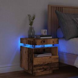 Berkfield Home Decorative Bedside Cabinet with LED Lights Old Wood 40x39x48.5 cm in Brown - thumbnail 2