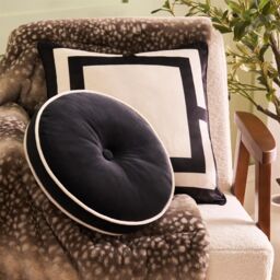 OHS Ultra Soft Velvet Round Seat Cushion Pleated Floor Pillow in Black - Size: 40 cm x 40 cm - thumbnail 1