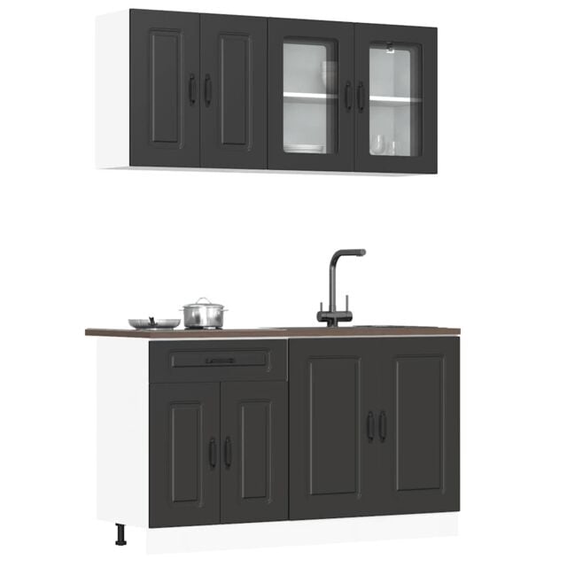 Berkfield Home 4 Piece Kitchen Cabinet Set Kalmar Black Engineered Wood - image 1