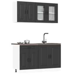 Berkfield Home 4 Piece Kitchen Cabinet Set Kalmar Black Engineered Wood - thumbnail 1