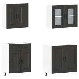 Berkfield Home 4 Piece Kitchen Cabinet Set Kalmar Black Engineered Wood - thumbnail 4