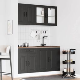 Berkfield Home 4 Piece Kitchen Cabinet Set Kalmar Black Engineered Wood - thumbnail 3