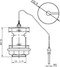 Balterley Basin Waste with Brass Plug & Ball Chain, 60mm x 88mm - Chrome in Silver - thumbnail 2