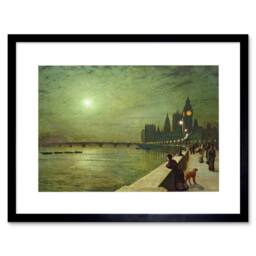 "Artery8 John Atkinson Grimshaw Reflections On Thames 1880 Framed Art Print in Green - Size: W12"" x H16""" - thumbnail 1