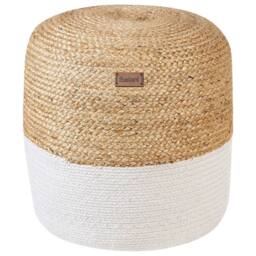 Wyld and Coco Round Pouffe White Jute 46 cm - Bead-Filled Footstool - thumbnail 2