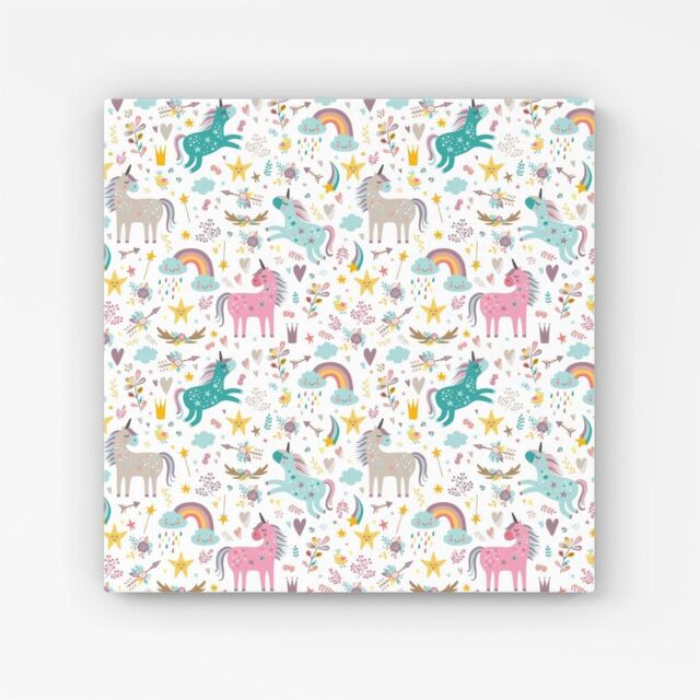 "Warren Reed - Designer Unicorn & Rainbows Canvas in Blue - Size: W16"" x H16""" - image 1