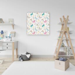 "Warren Reed - Designer Unicorn & Rainbows Canvas in Blue - Size: W16"" x H16""" - thumbnail 3