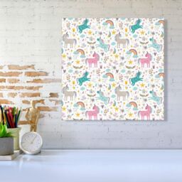 "Warren Reed - Designer Unicorn & Rainbows Canvas in Blue - Size: W16"" x H16""" - thumbnail 2