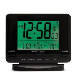 Acctim Delaware Digital Alarm Clock Radio Controlled Dual Couples Alarm Date & Temperature Display in Black - thumbnail 1
