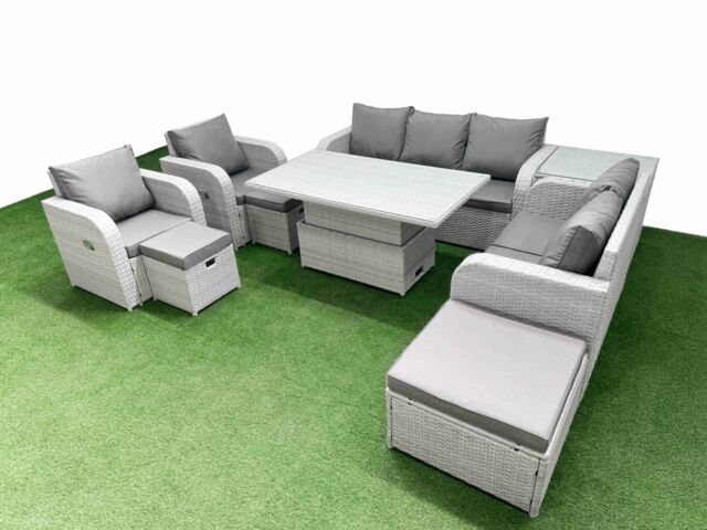Fimous PE Rattan Garden Furniture Set Reclining Chair Sofa Double Love Seat 2 Seater Sofa Lounge Set Adjustable Lifting Dining or Coffee Table 3 - image 1