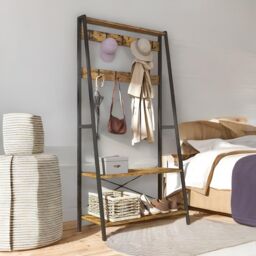 FURNOS Industrial Hall Tree Coat Rack Stand With 2 Shelves & 8 Hooks in Brown - thumbnail 2