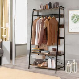 FURNOS Industrial Hall Tree Coat Rack Stand With 2 Shelves & 8 Hooks in Brown