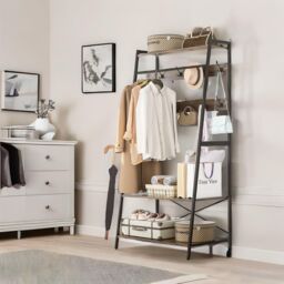 FURNOS Industrial Hall Tree Coat Rack Stand With 2 Shelves & 8 Hooks in Brown - thumbnail 5
