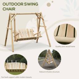 OUTSUNNY Outdoor 2 Seater Porch Swing Wooden Rustic Patio Bench w/ Armrest in Natural - thumbnail 5