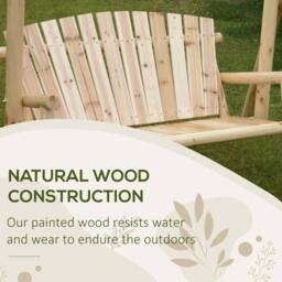 OUTSUNNY Outdoor 2 Seater Porch Swing Wooden Rustic Patio Bench w/ Armrest in Natural - thumbnail 6