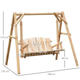 OUTSUNNY Outdoor 2 Seater Porch Swing Wooden Rustic Patio Bench w/ Armrest in Natural - thumbnail 3