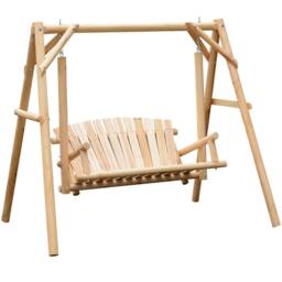 OUTSUNNY Outdoor 2 Seater Porch Swing Wooden Rustic Patio Bench w/ Armrest in Natural - thumbnail 2