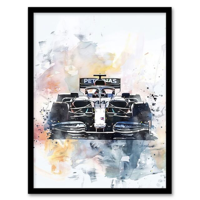 "Artery8 Racing Modern Watercolour Race Car Track Shot Framed Art Print in Black - Size: W12"" x H16""" - image 1