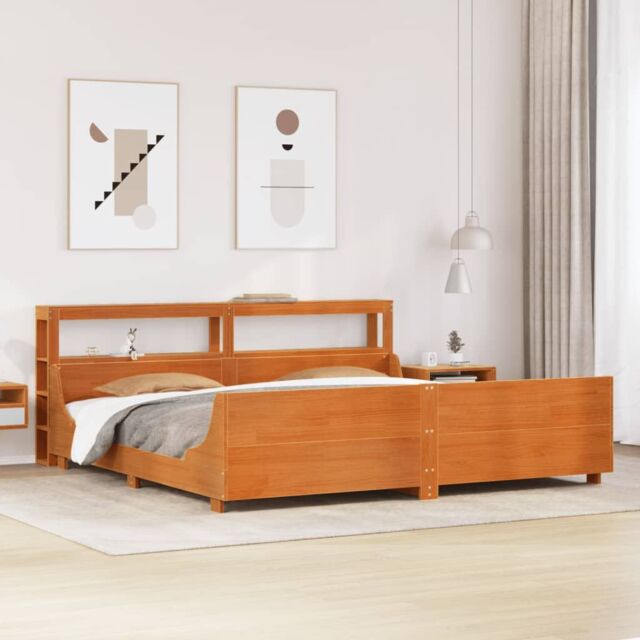 Berkfield Home Bed Frame without Mattress Wax Brown 180x200 cm Super King Solid Wood Pine - image 1