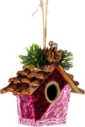 Shatchi Pink Birdhouse 10x11cm - Christmas Hanging Decoration - Size: 10x11 cm