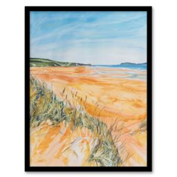 "Artery8 Woolacombe Beach Seaside Landscape Watercolour Framed Art Print - Size: W12"" x H16""" - thumbnail 1