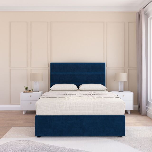 Sloomy Texas Plush Velvet Memory Foam Bed Set With No Drawers, Mattress & Headboard in Navy - Size: Small Single - image 1