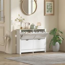 HOMCOM 16-Shoe Storage Cabinet 4 Shelves 4 Drawers Tabletop White - thumbnail 1