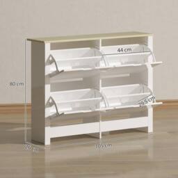 HOMCOM 16-Shoe Storage Cabinet 4 Shelves 4 Drawers Tabletop White - thumbnail 3