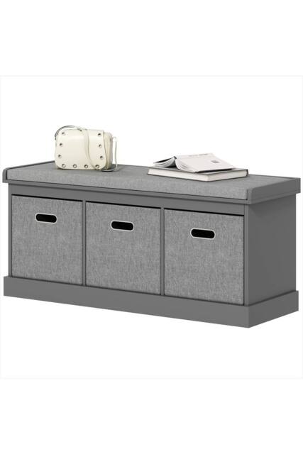 ERGOVEXA Three-Drawer Shoe Storage Bench, Grey - image 1