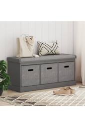 ERGOVEXA Three-Drawer Shoe Storage Bench, Grey - thumbnail 5