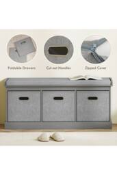 ERGOVEXA Three-Drawer Shoe Storage Bench, Grey - thumbnail 4