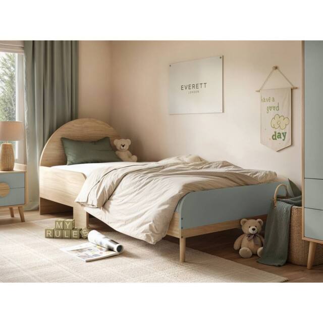 Flair Noah Single Curved Headboard Bed Oak in Green - image 1