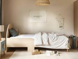 Flair Noah Single Curved Headboard Bed Oak in Green - thumbnail 2