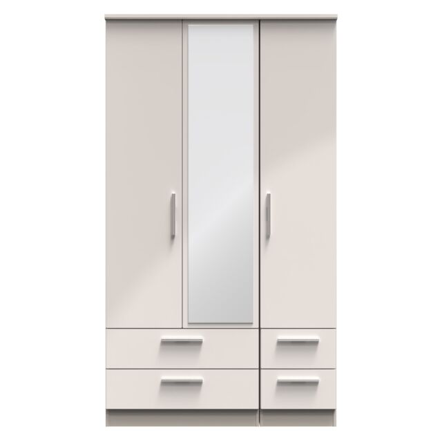Ready Assembled 2 U Windsor Tall Triple 2 Drawer Mirror + Drawer Wardrobe (Ready Assembled) in Taupe - image 1