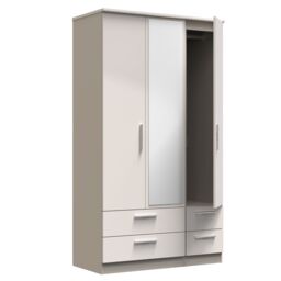 Ready Assembled 2 U Windsor Tall Triple 2 Drawer Mirror + Drawer Wardrobe (Ready Assembled) in Taupe - thumbnail 6