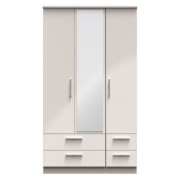 Ready Assembled 2 U Windsor Tall Triple 2 Drawer Mirror + Drawer Wardrobe (Ready Assembled) in Taupe - thumbnail 1