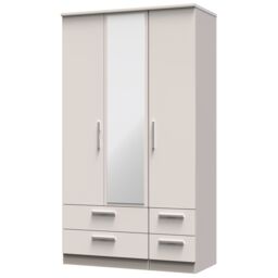Ready Assembled 2 U Windsor Tall Triple 2 Drawer Mirror + Drawer Wardrobe (Ready Assembled) in Taupe - thumbnail 3