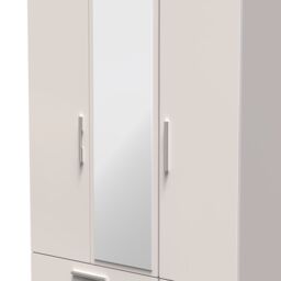 Ready Assembled 2 U Windsor Tall Triple 2 Drawer Mirror + Drawer Wardrobe (Ready Assembled) in Taupe - thumbnail 4