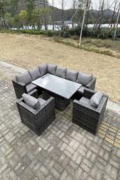 Rattan Sofa Set Rising Adjustable Dining Or Coffee Table 2 Chairs Patio Furniture