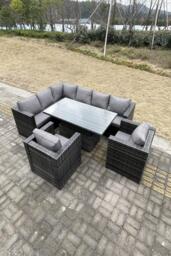 Rattan Sofa Set Rising Adjustable Dining Or Coffee Table 2 Chairs Patio Furniture - thumbnail 3