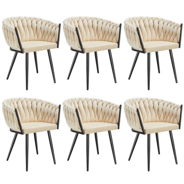 tectake Dining Chair Astano - Padded, Velvet, Knot Design, Continuous Backrest in Light Sand - Size: 6 Pack - image 1