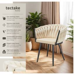 tectake Dining Chair Astano - Padded, Velvet, Knot Design, Continuous Backrest in Light Sand - Size: 6 Pack - thumbnail 2