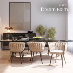 tectake Dining Chair Astano - Padded, Velvet, Knot Design, Continuous Backrest in Light Sand - Size: 6 Pack - thumbnail 8